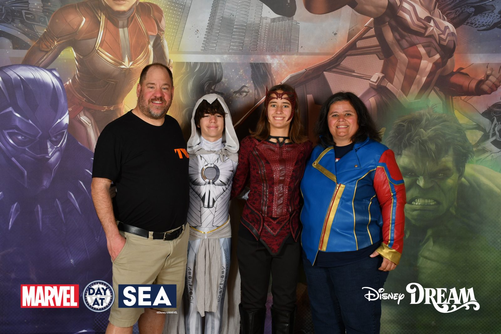 The four of us dressed as Marvel heroes for the day