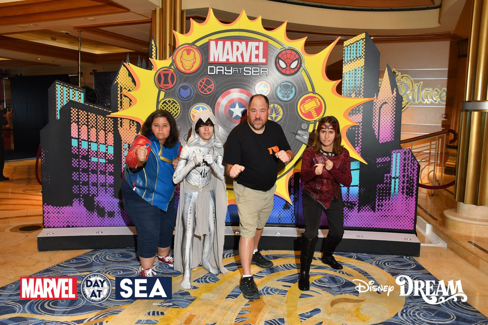 All of us at the Marvel Day at Sea backdrop on the Disney Dream