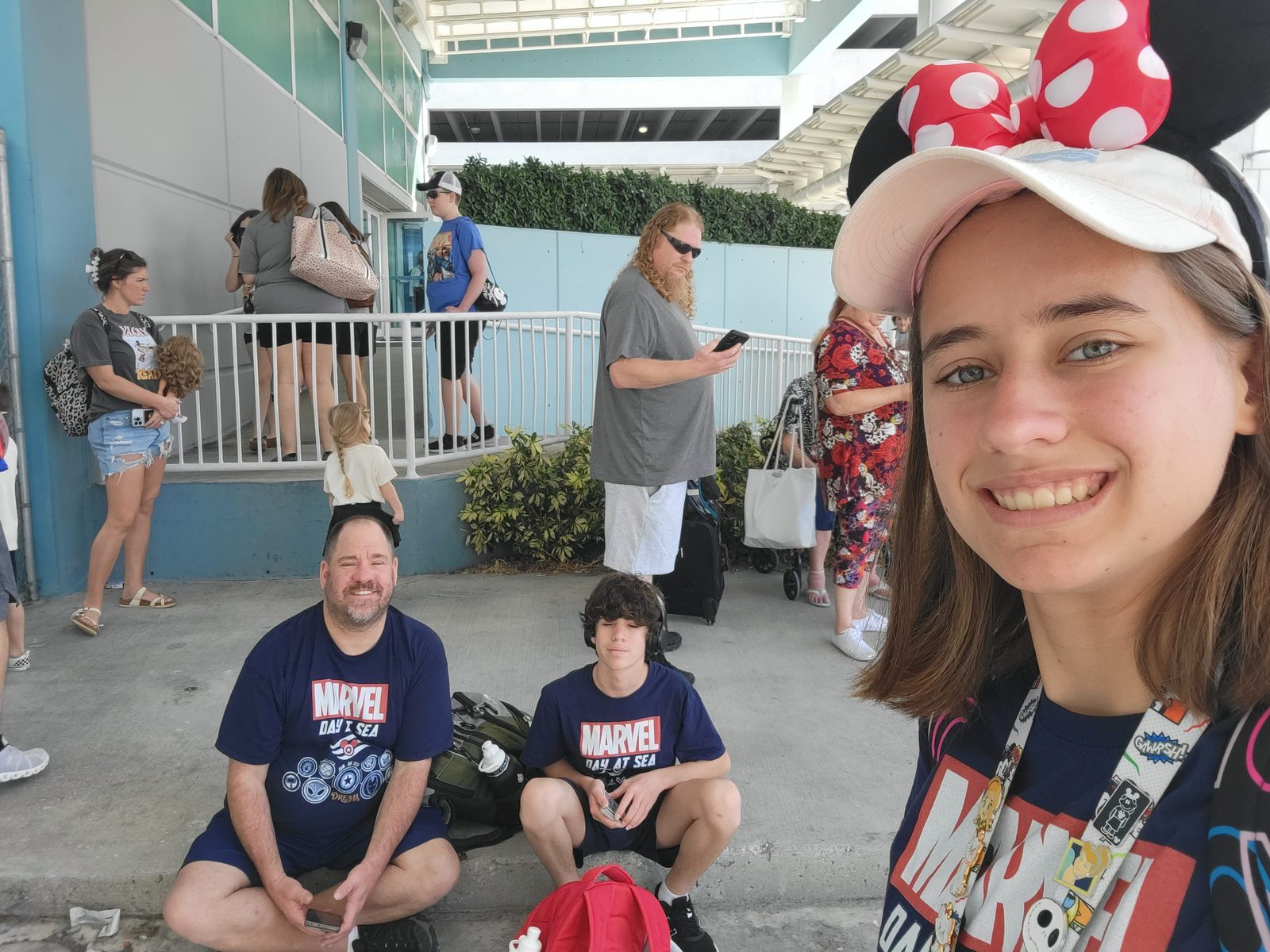Waiting to board with Lisa, Thomas and me