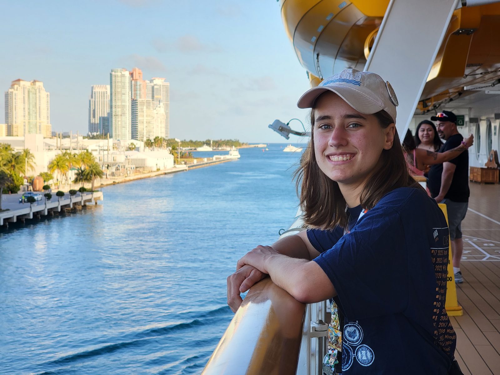 Lisa at the rail as we left Miami