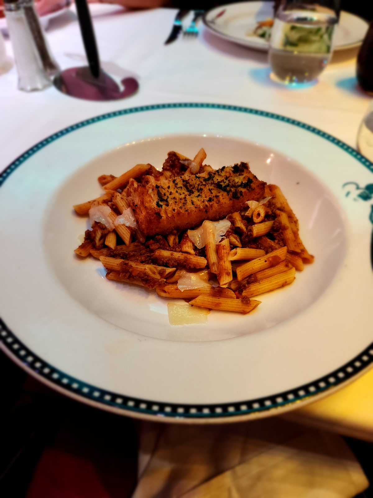 Thomas's penne with grilled tuna at dinner