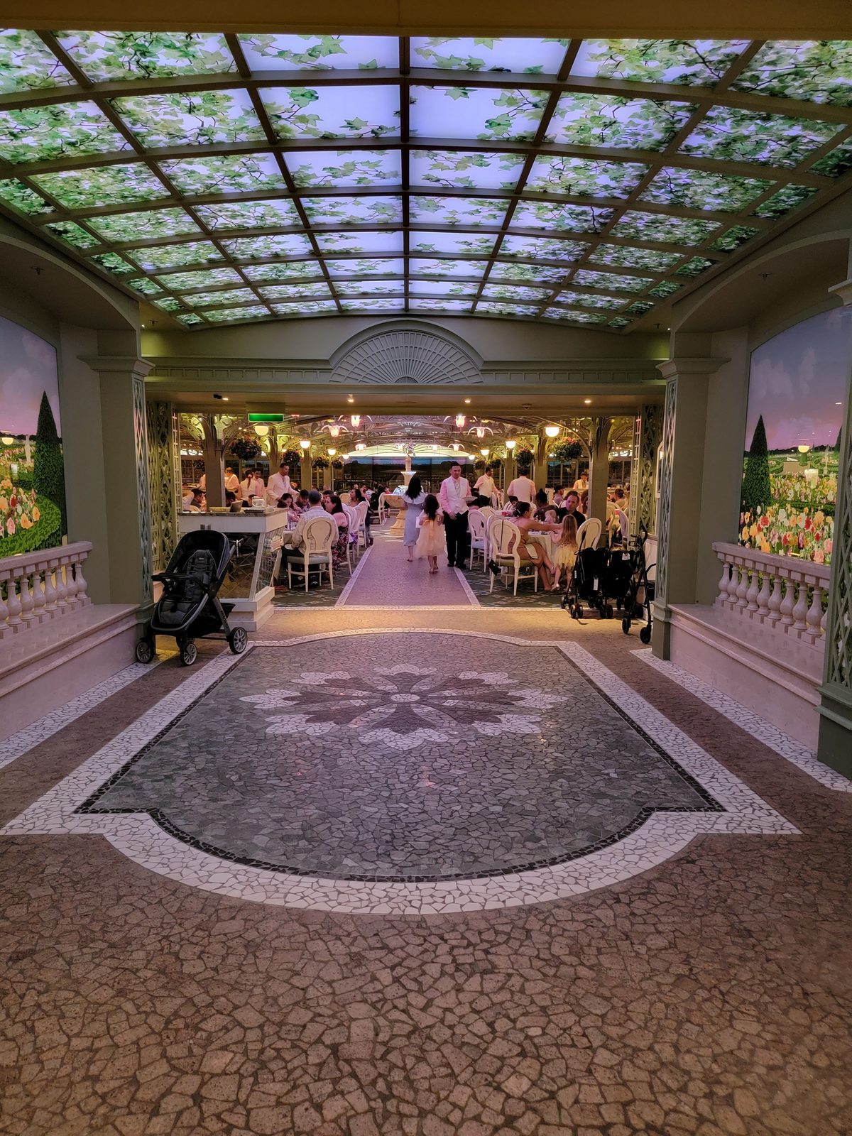 Walking into the Enchanted Garden for dinner