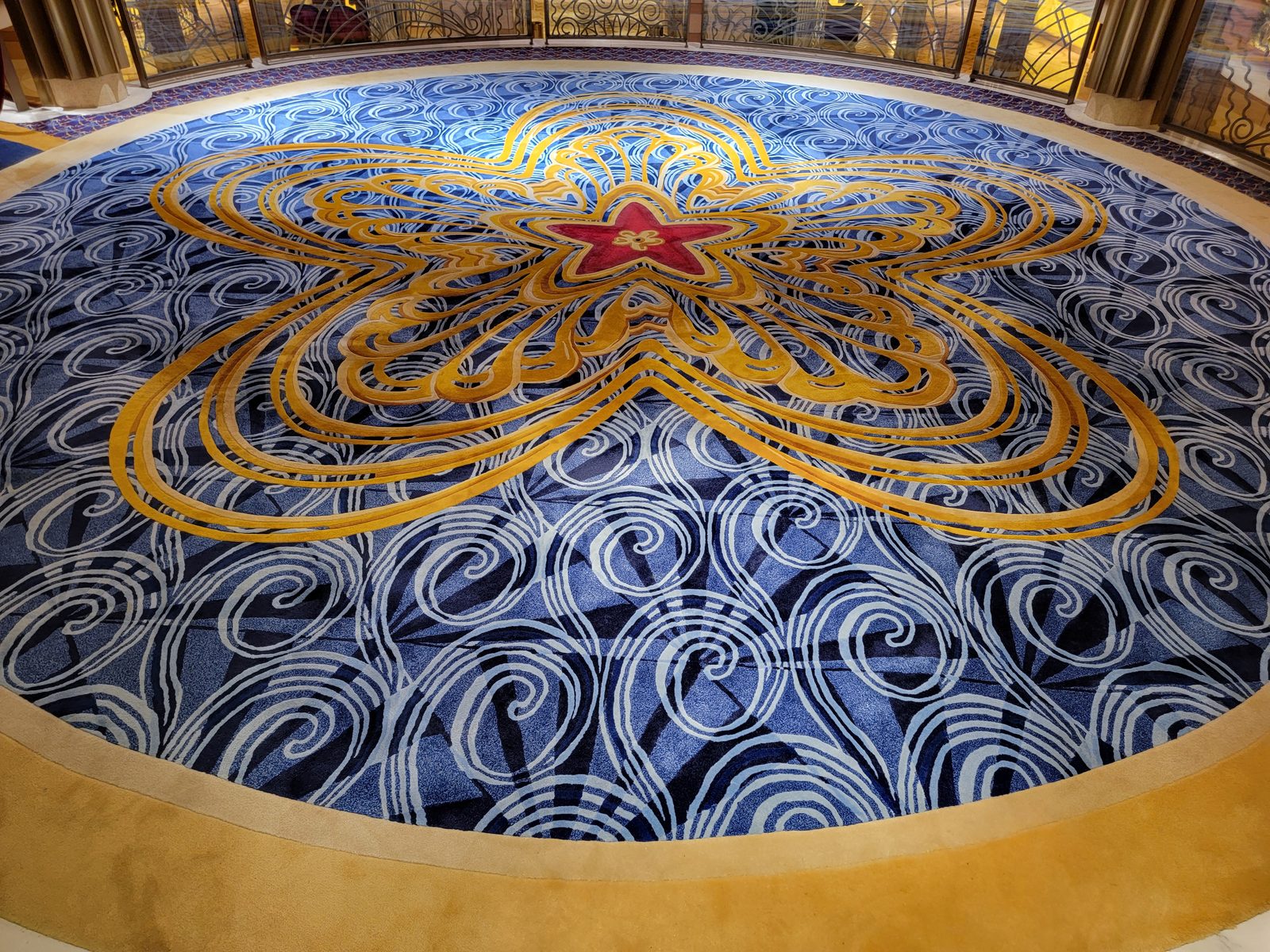 The Marvel medallion inlaid in the atrium floor