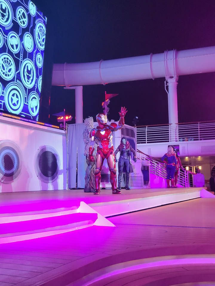 Iron Man on stage at the Marvel Day at Sea deck party