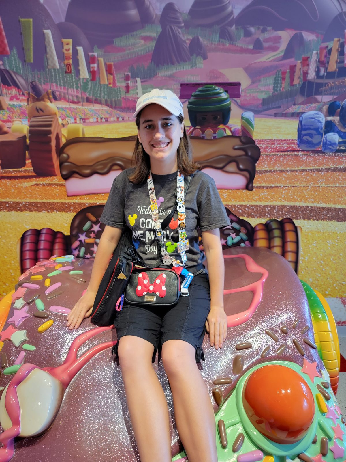 Lisa on a giant candy bench photo op