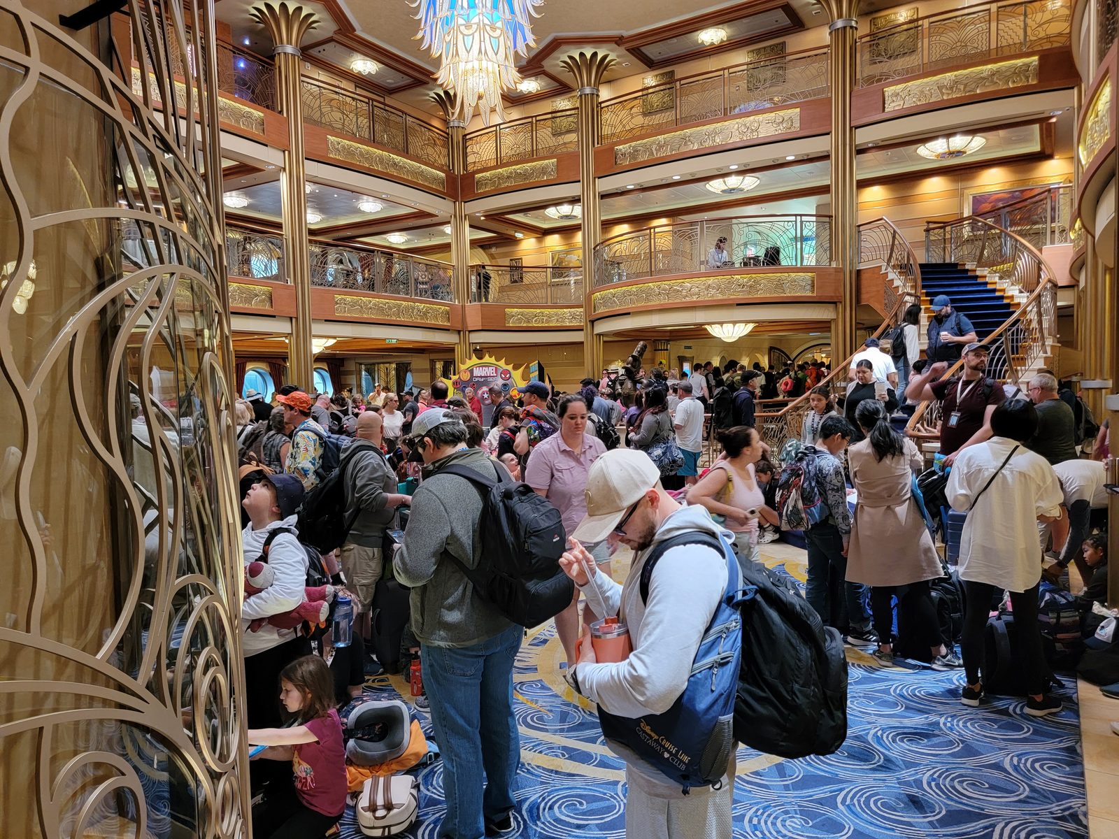 The crowded atrium as we disembarked in Miami