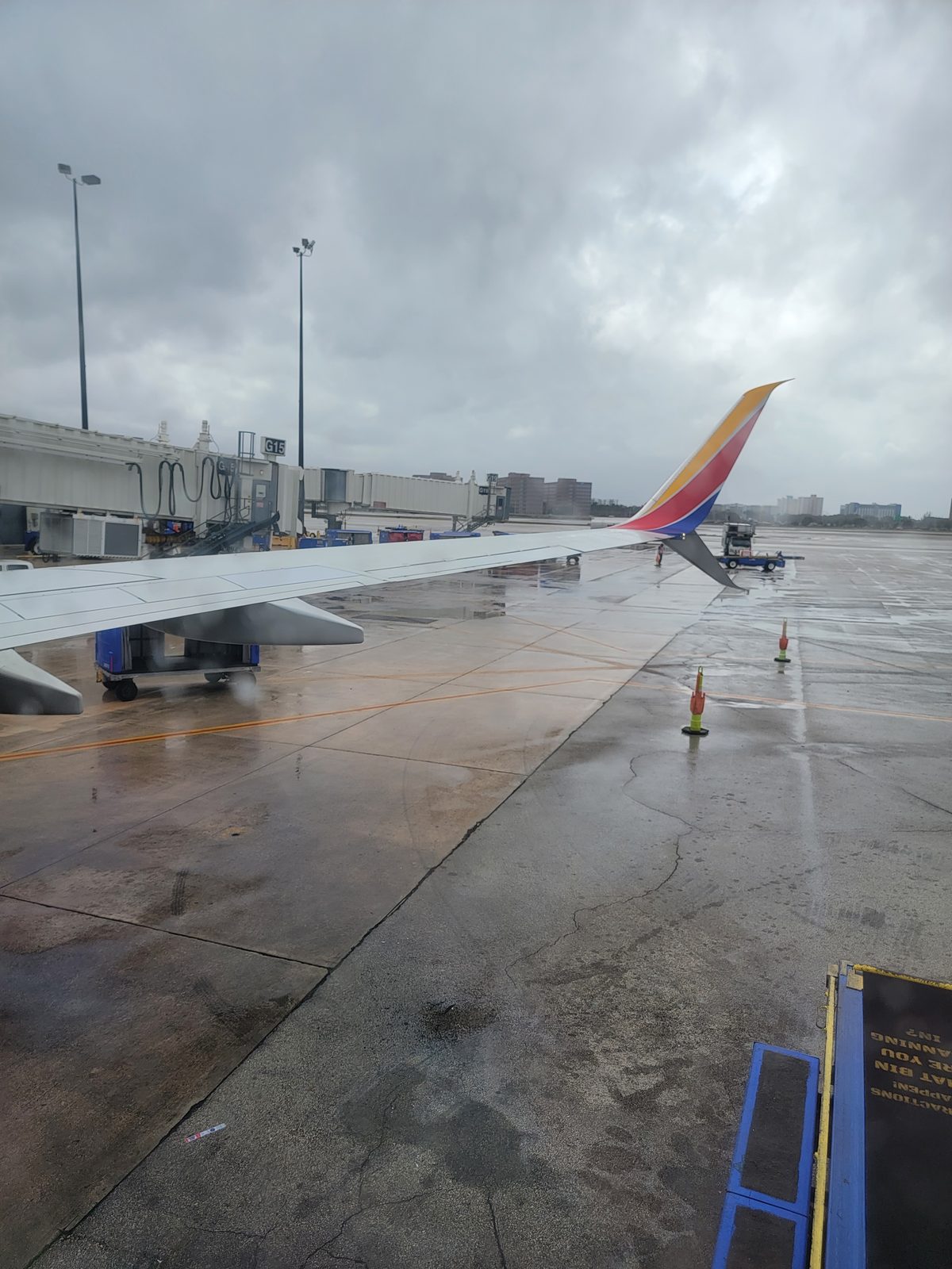 On the plane at Miami airport, wing view