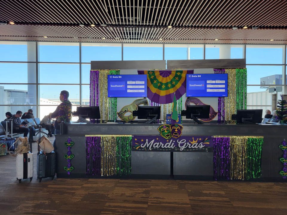 Mardi Gras decorations during our New Orleans layover