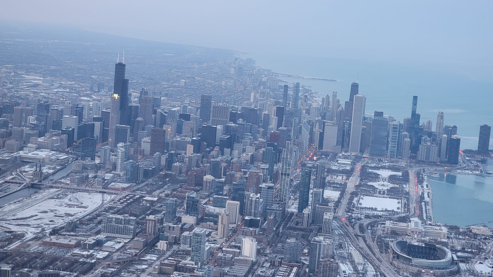 Chicago's snowy skyline as we came in to land