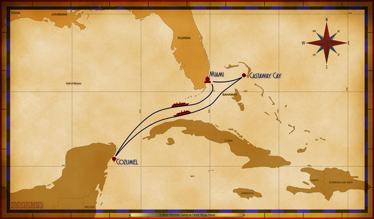 Itinerary map courtesy of DisneyCruiseLineBlog.com