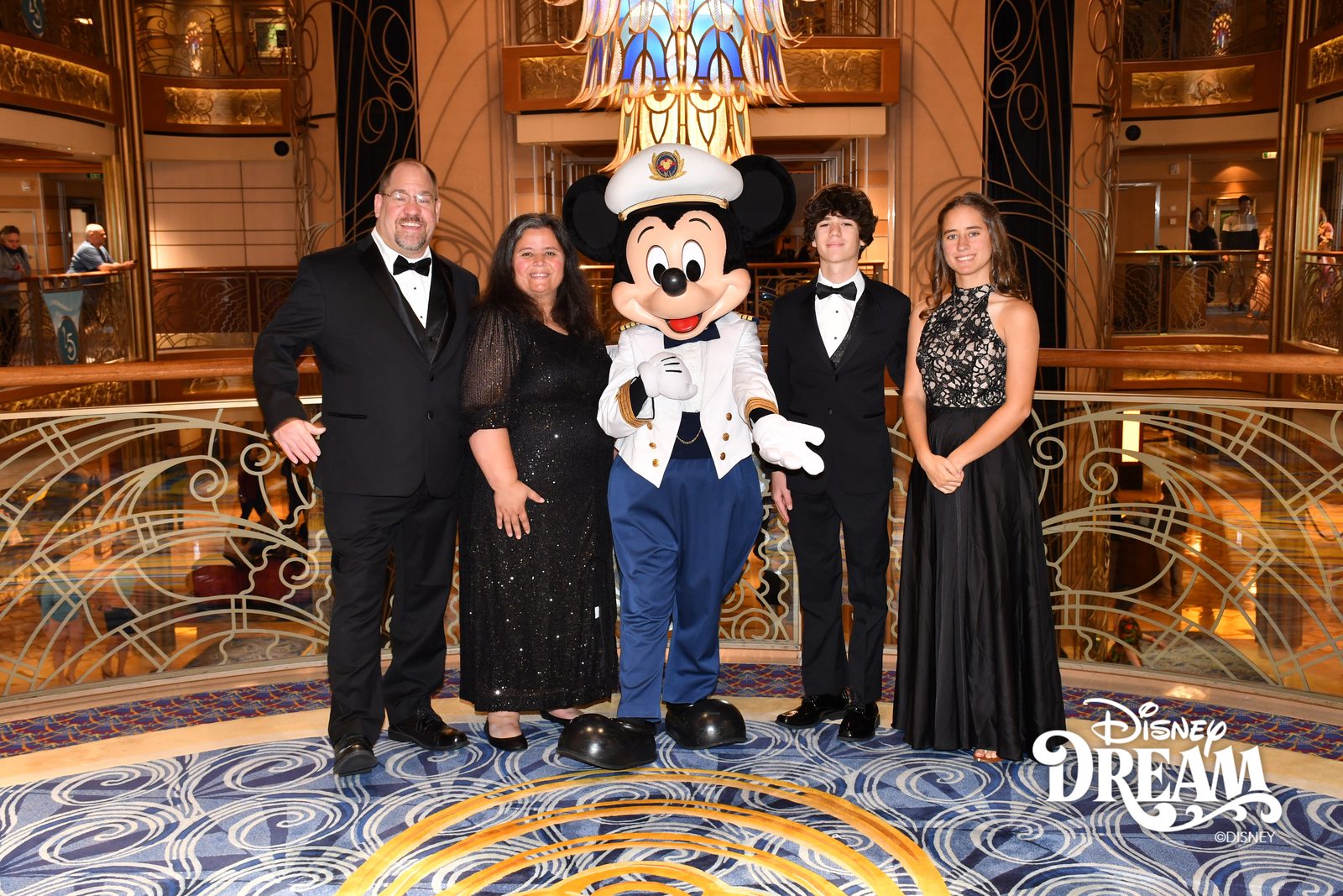 Michael, Kathy, Captain Mickey, Thomas and Lisa on Formal Night in the Lobby Atrium