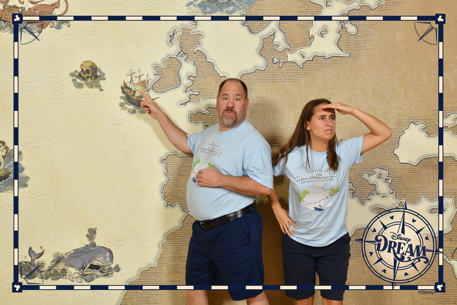 Lisa and Michael at the map backdrop on the Disney Dream