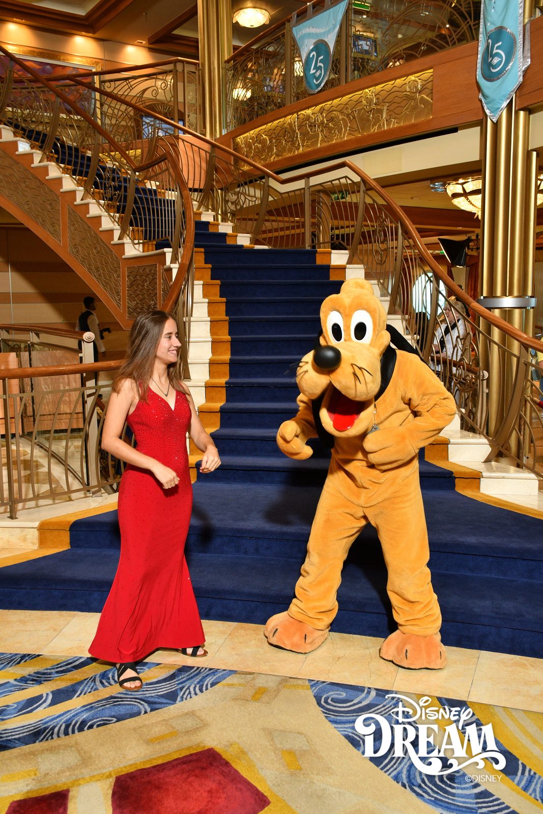 Lisa and Pluto on the Lobby Atrium staircase