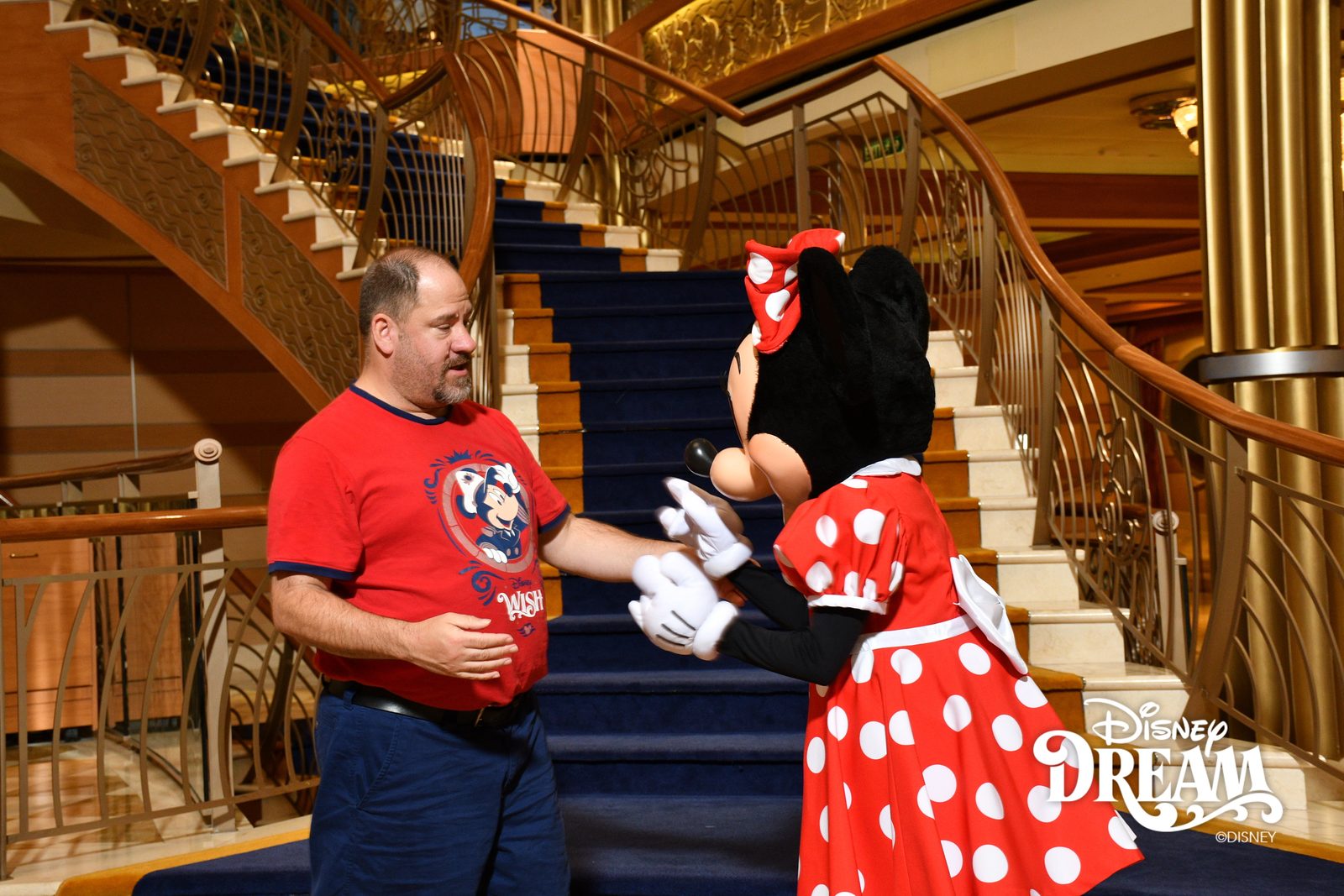 Michael with Minnie on the Lobby Atrium staircase