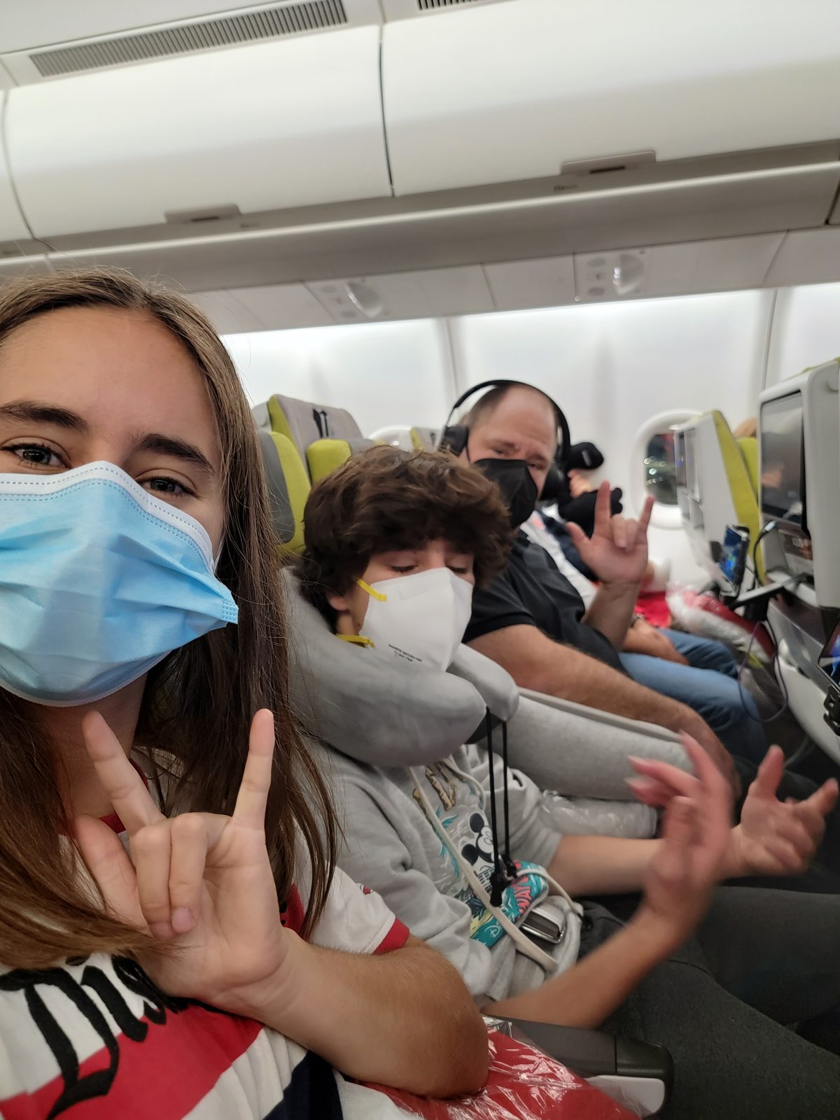 Lisa, Thomas and me settle in for the overnight flight
