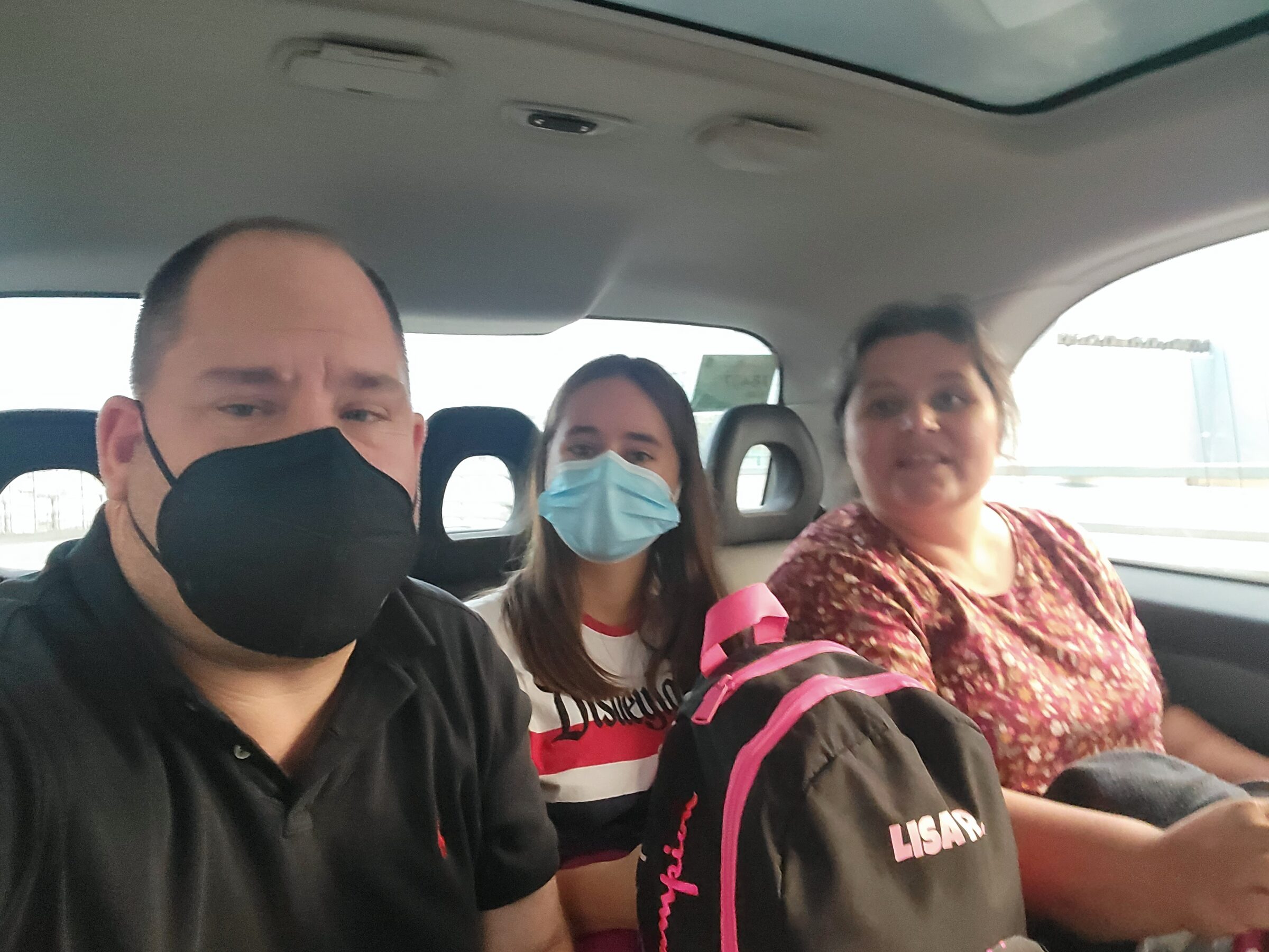 Lisa, Kathy and me in the car from Heathrow