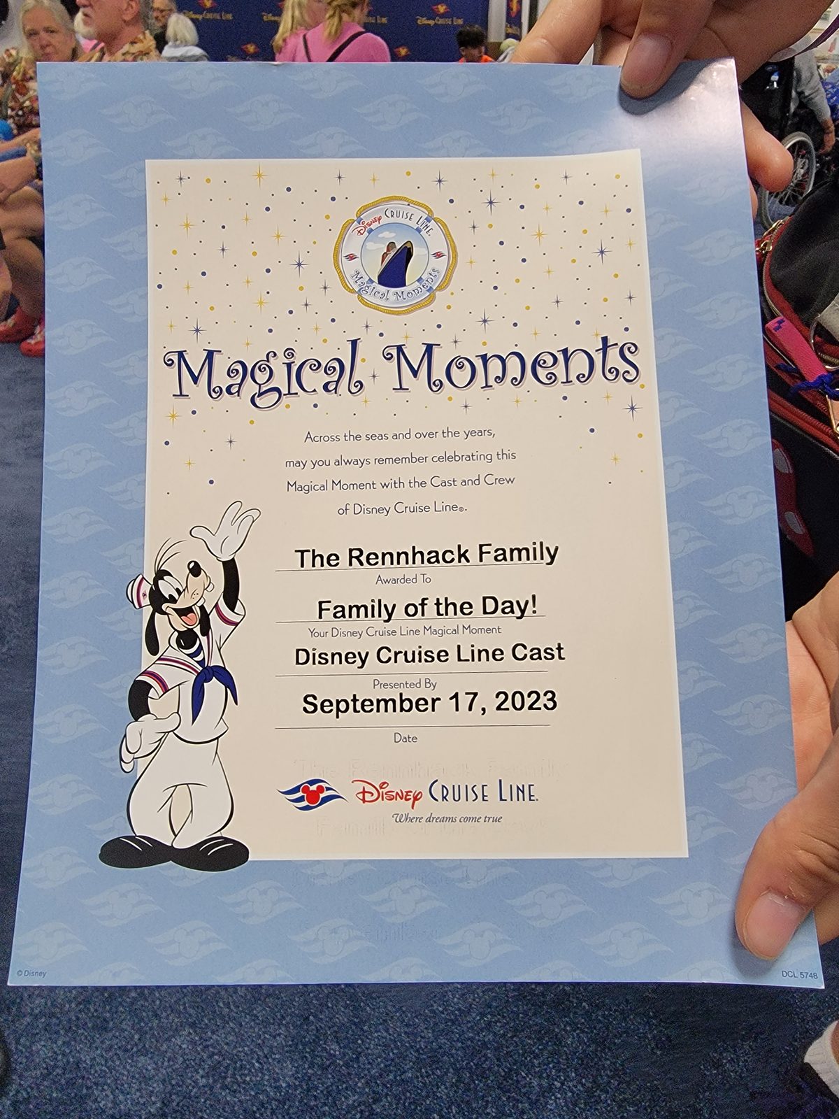 Our Family of the Day certificate