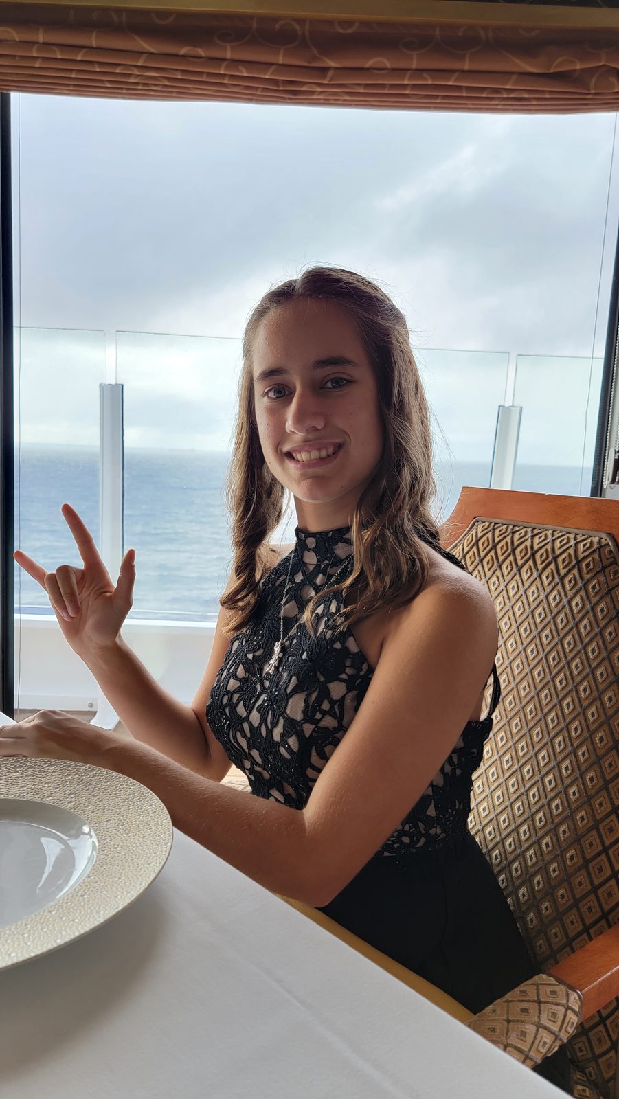 Lisa dressed for formal night on the Disney Dream
