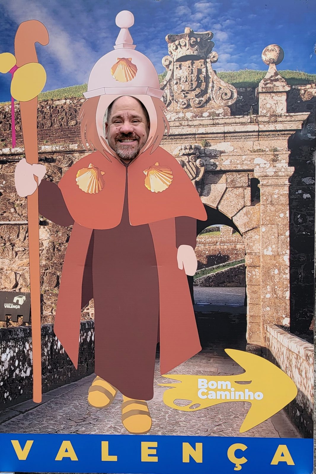 Michael in the pilgrim cutout in Valença