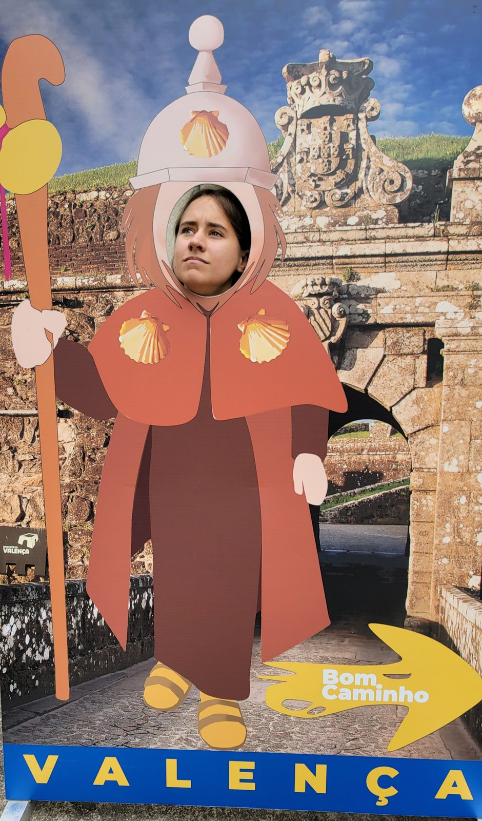 Lisa in the pilgrim cutout in Valença