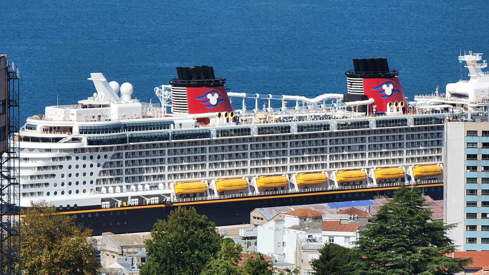 The Disney Dream docked in Vigo, from O Castro Park