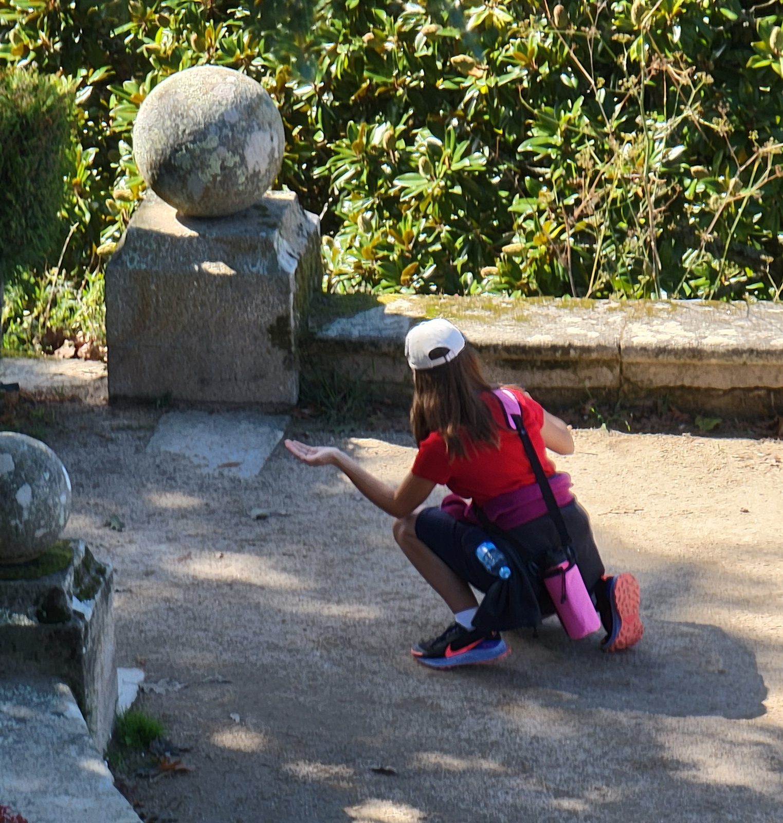By a stone ball at O Castro Park in Vigo