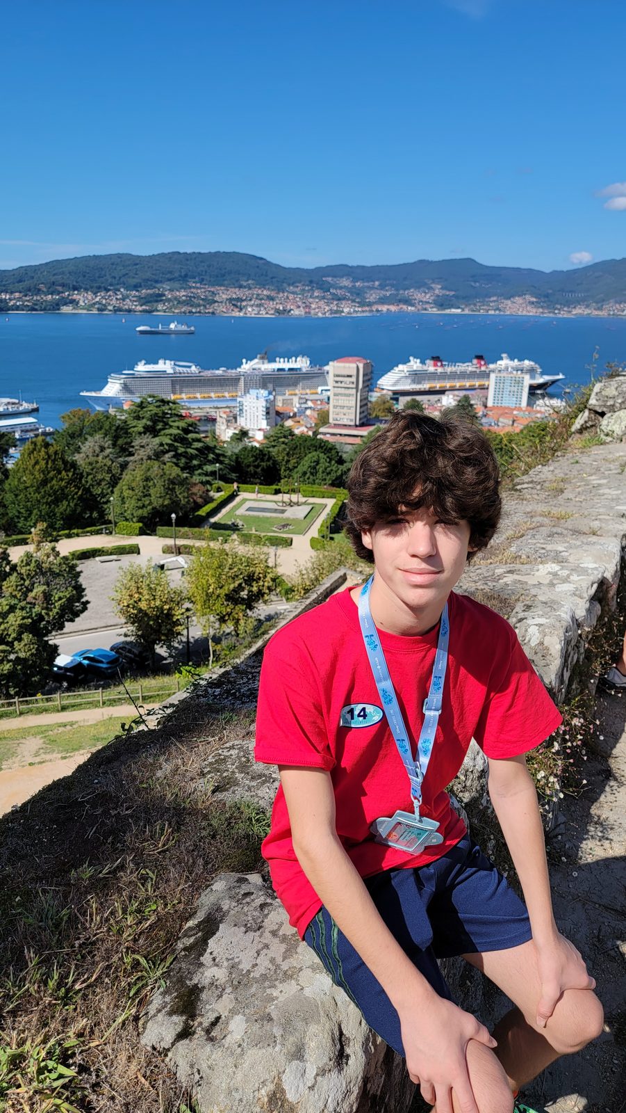 Thomas overlooking Vigo from the park
