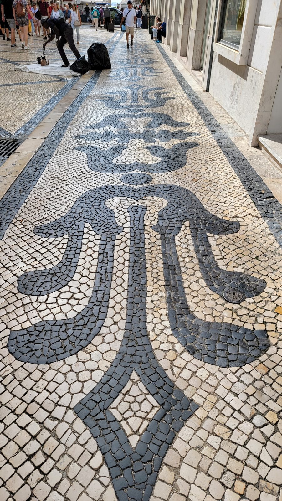 Patterned cobblestone street in Lisbon