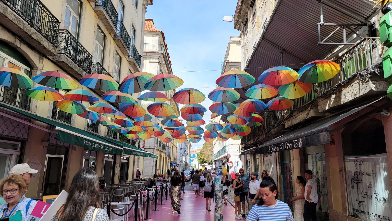 The umbrellas over Pink Street in Lisbon