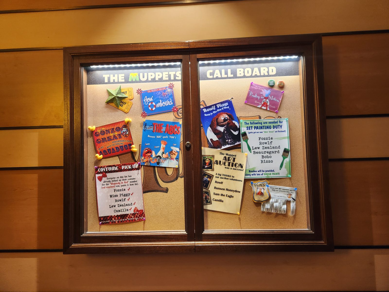 The Muppets' backstage call board