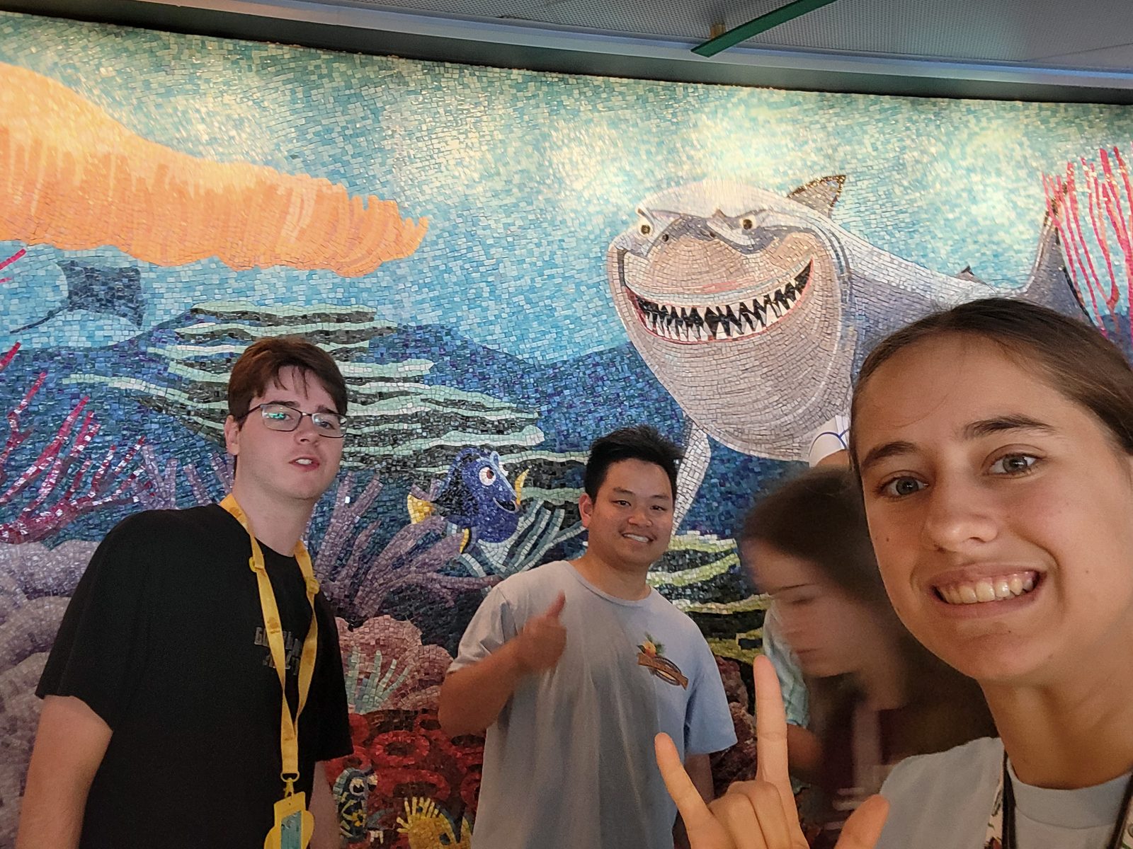 Lisa with friends at the ship's mosaic mural