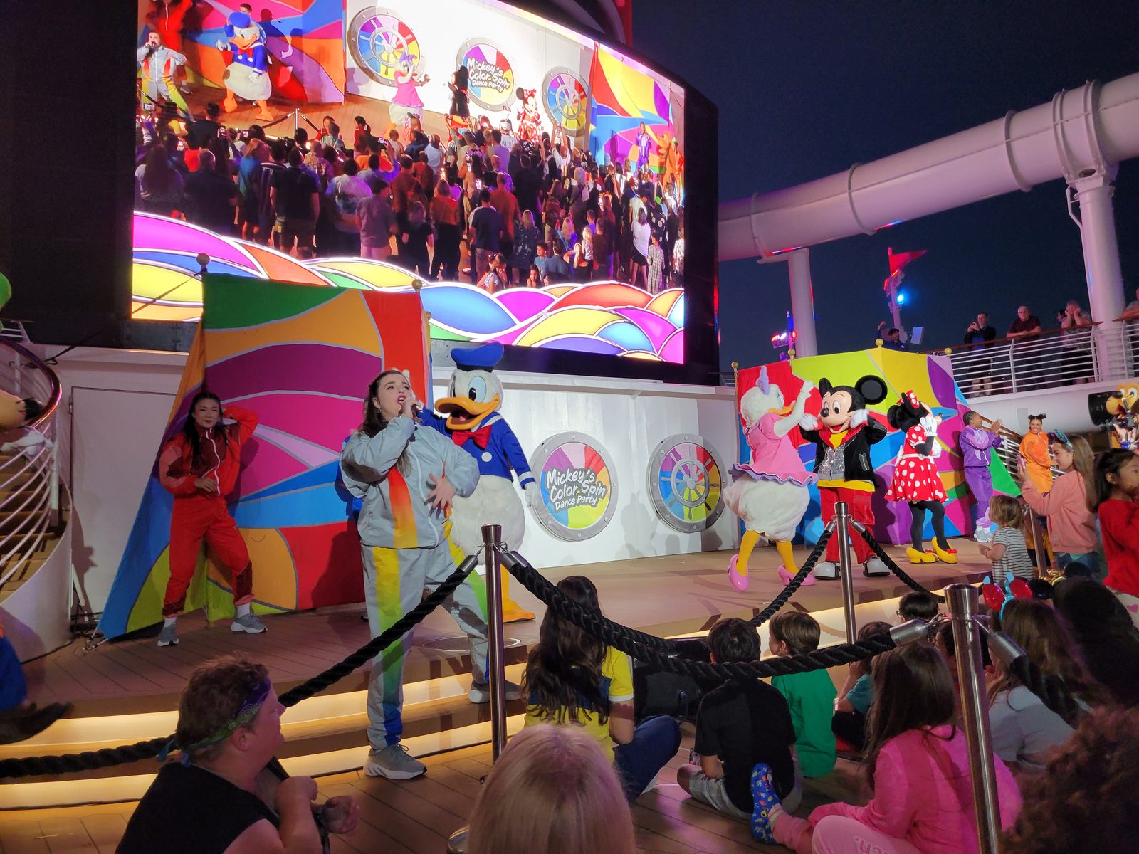 Donald, Daisy, Mickey and Minnie at Mickey's Color Spin Dance Party