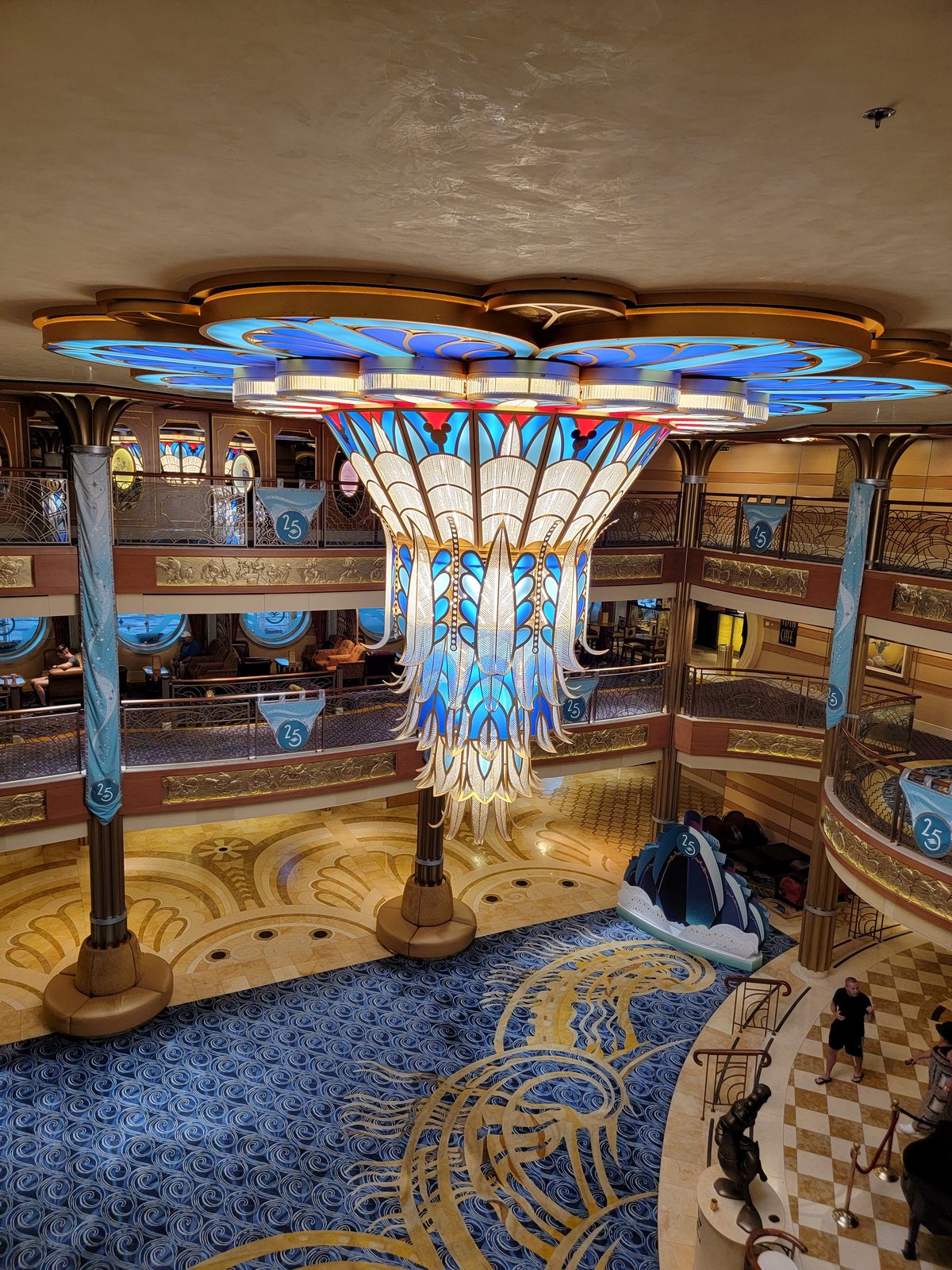 The atrium chandelier from above