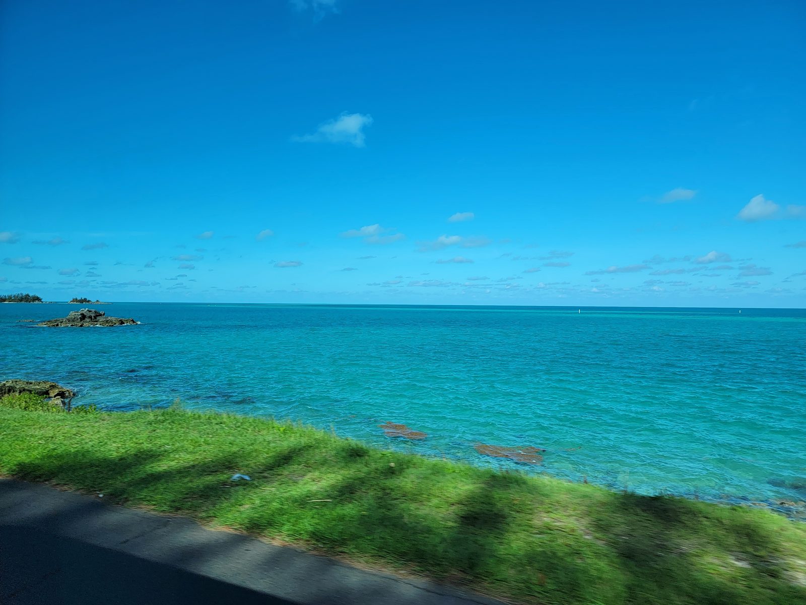 Turquoise water from the transfer bus
