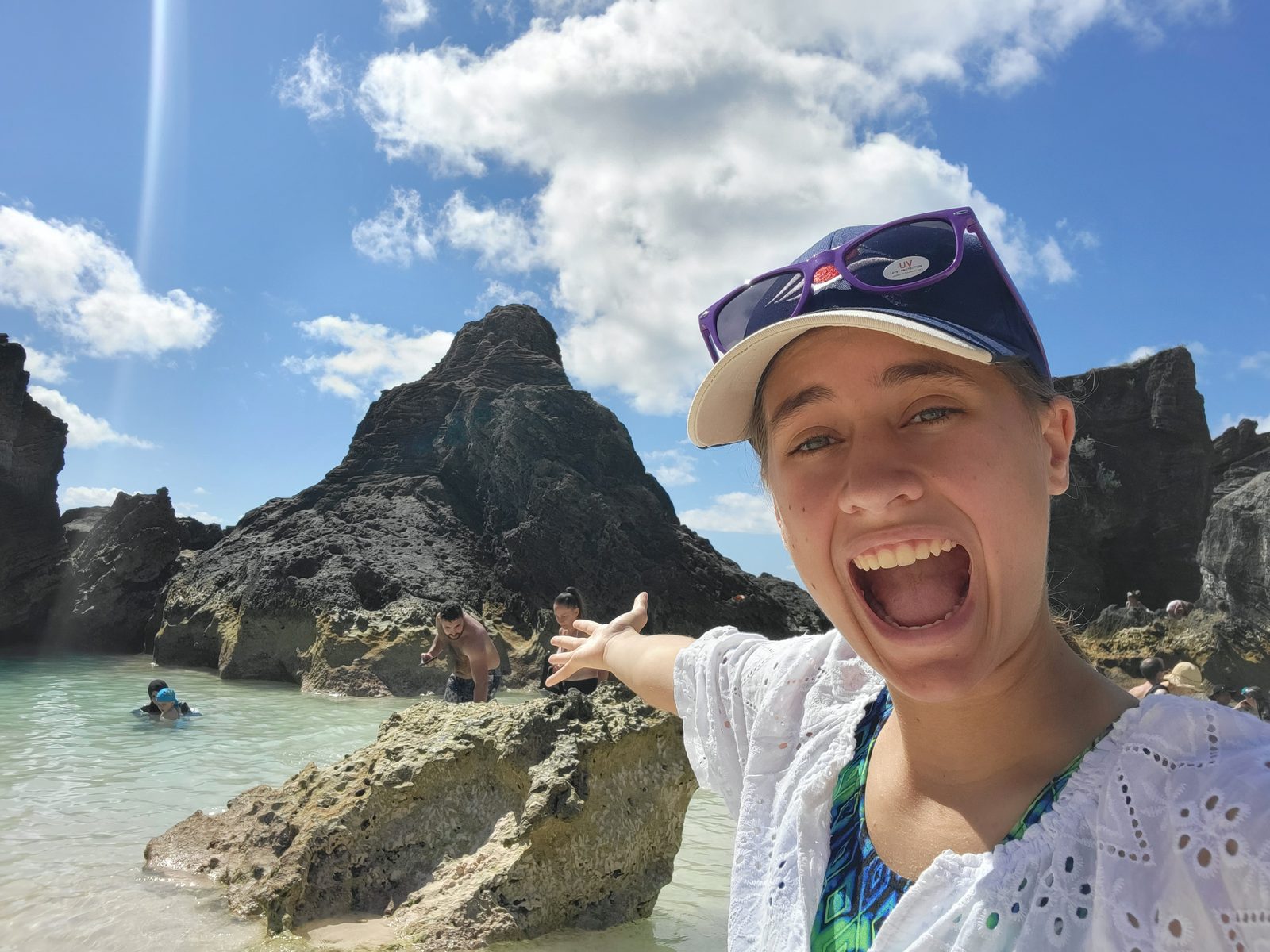 Lisa laughing among the rocks