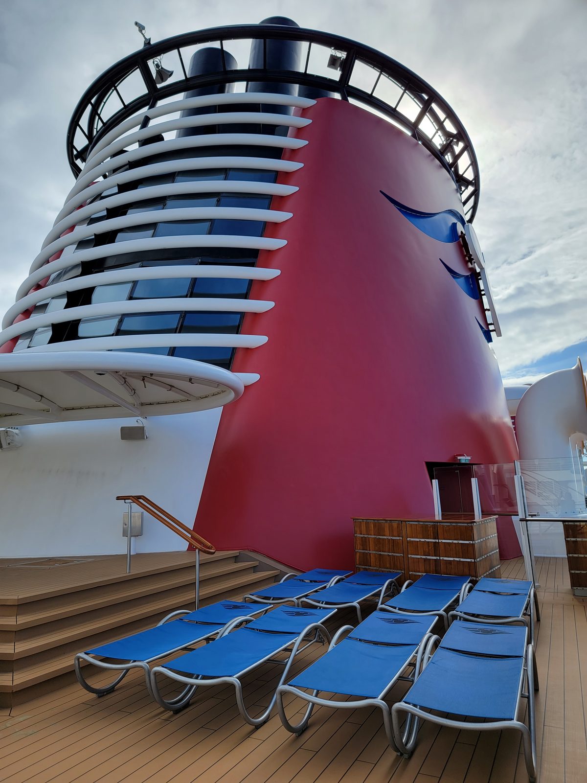 The ship's funnel under a grey sky
