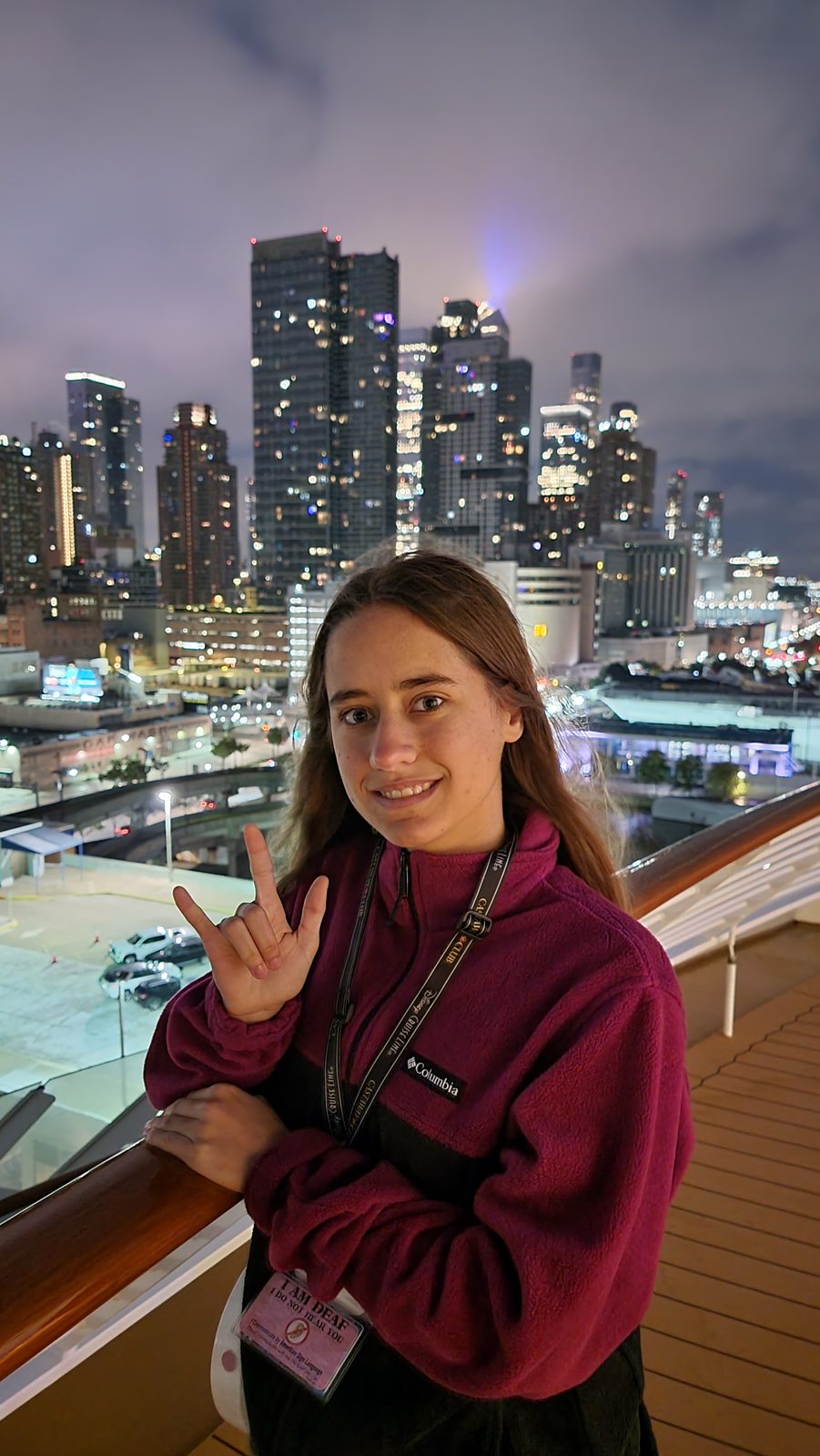 Lisa on deck as we sailed into New York