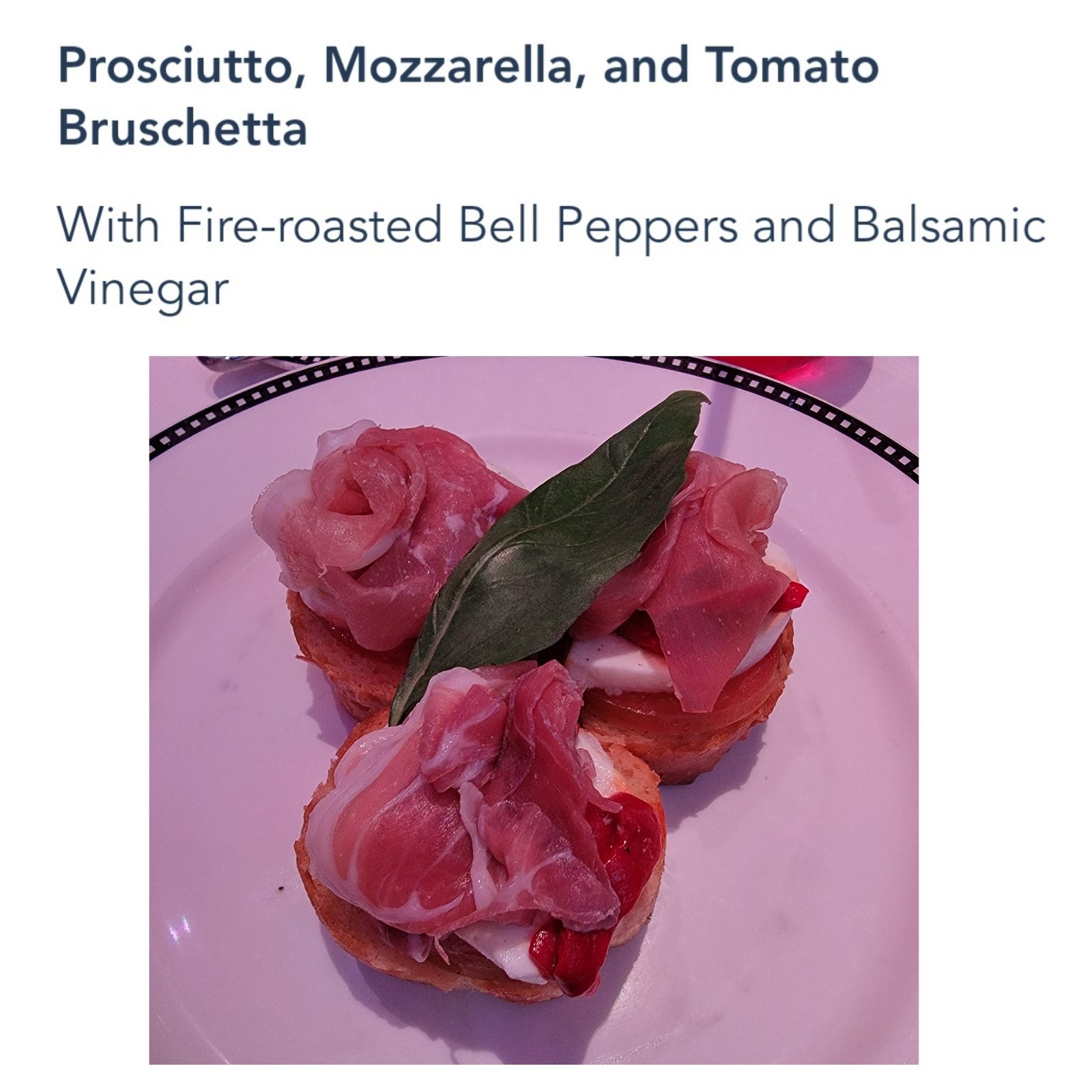 Prosciutto and tomato bruschetta at Animator's Palate