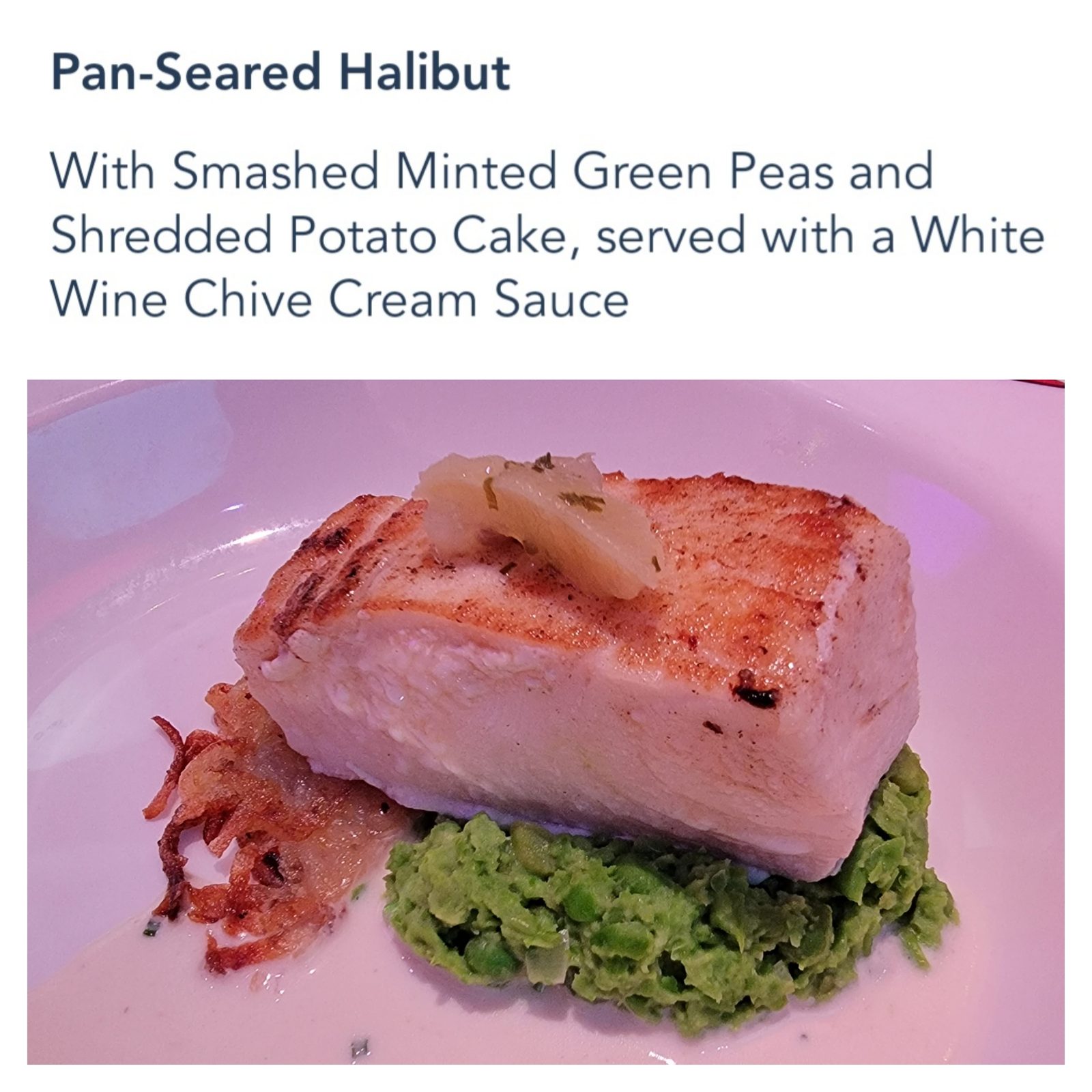 Pan-seared halibut at Animator's Palate
