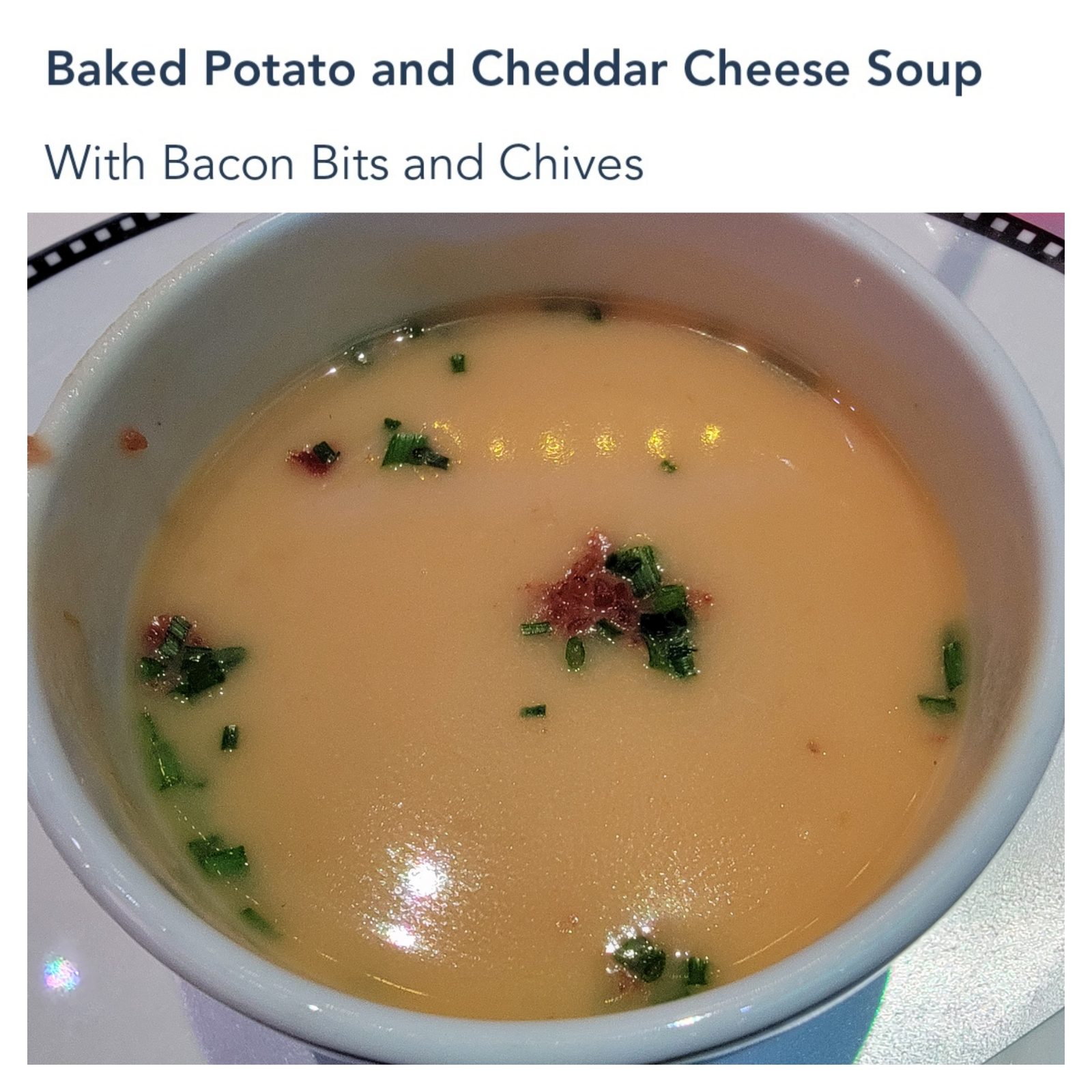 Baked potato and cheddar cheese soup at dinner