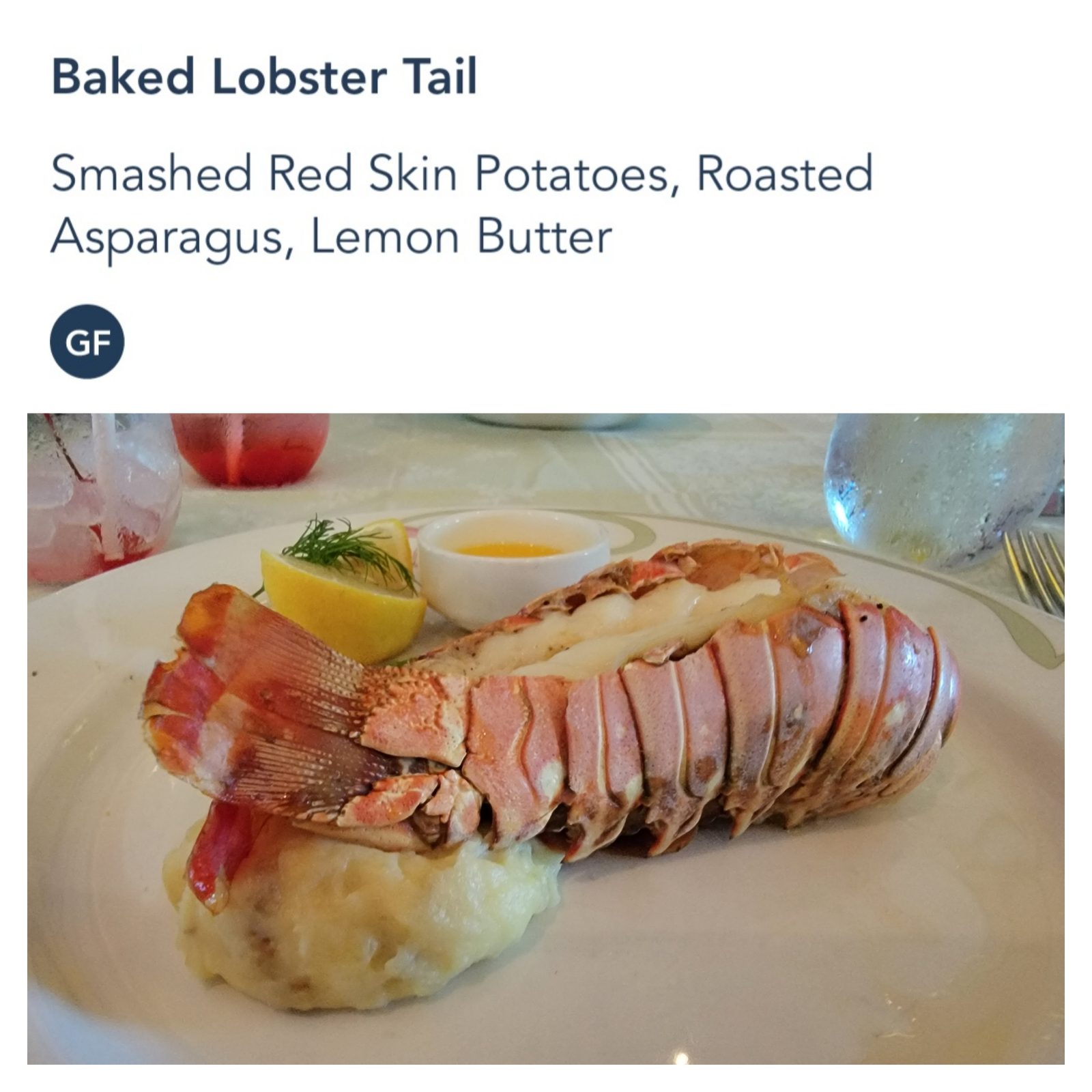 Baked lobster tail at Enchanted Garden
