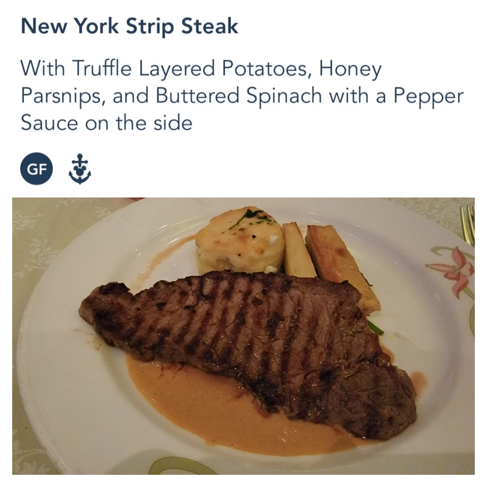 New York strip steak at Enchanted Garden