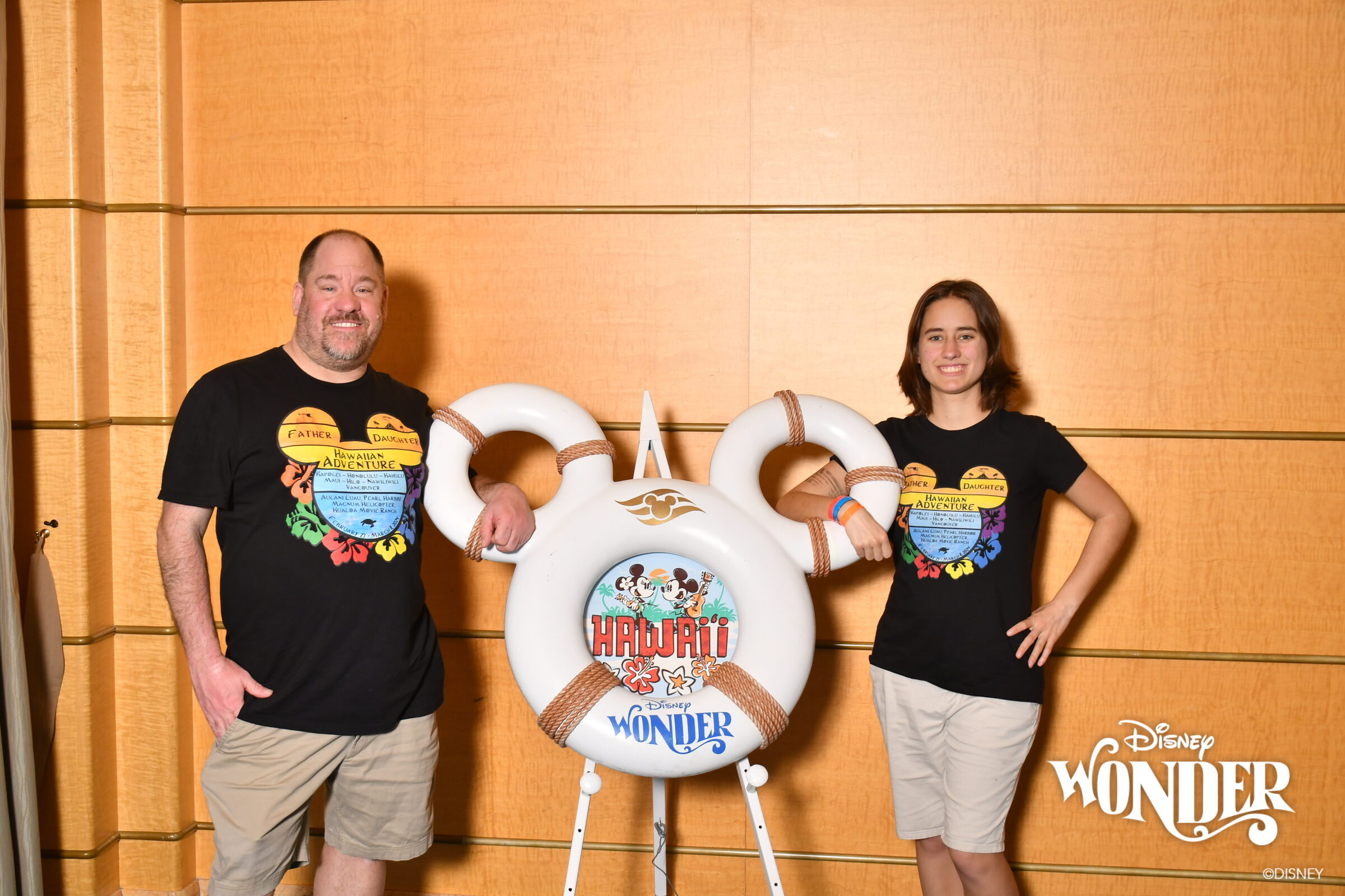 Lisa and Michael with the Hawaii life ring on boarding day