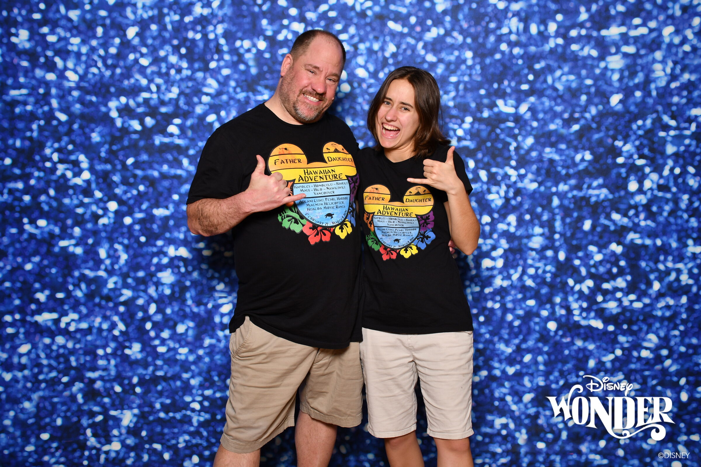 Lisa and Michael at the blue sparkle backdrop on our first afternoon aboard