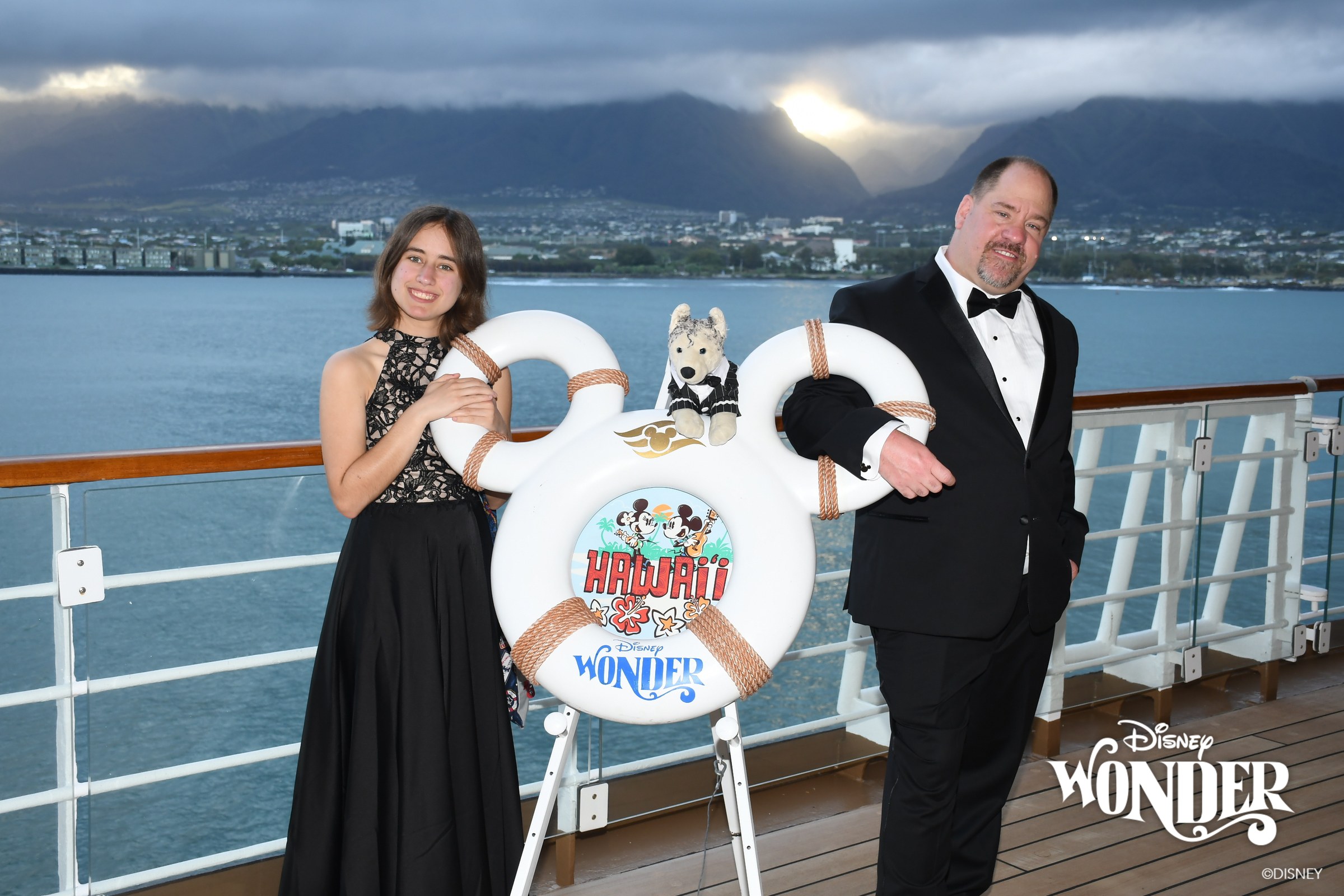 Lisa, Bob and Michael on deck off Maui, dressed for Palo