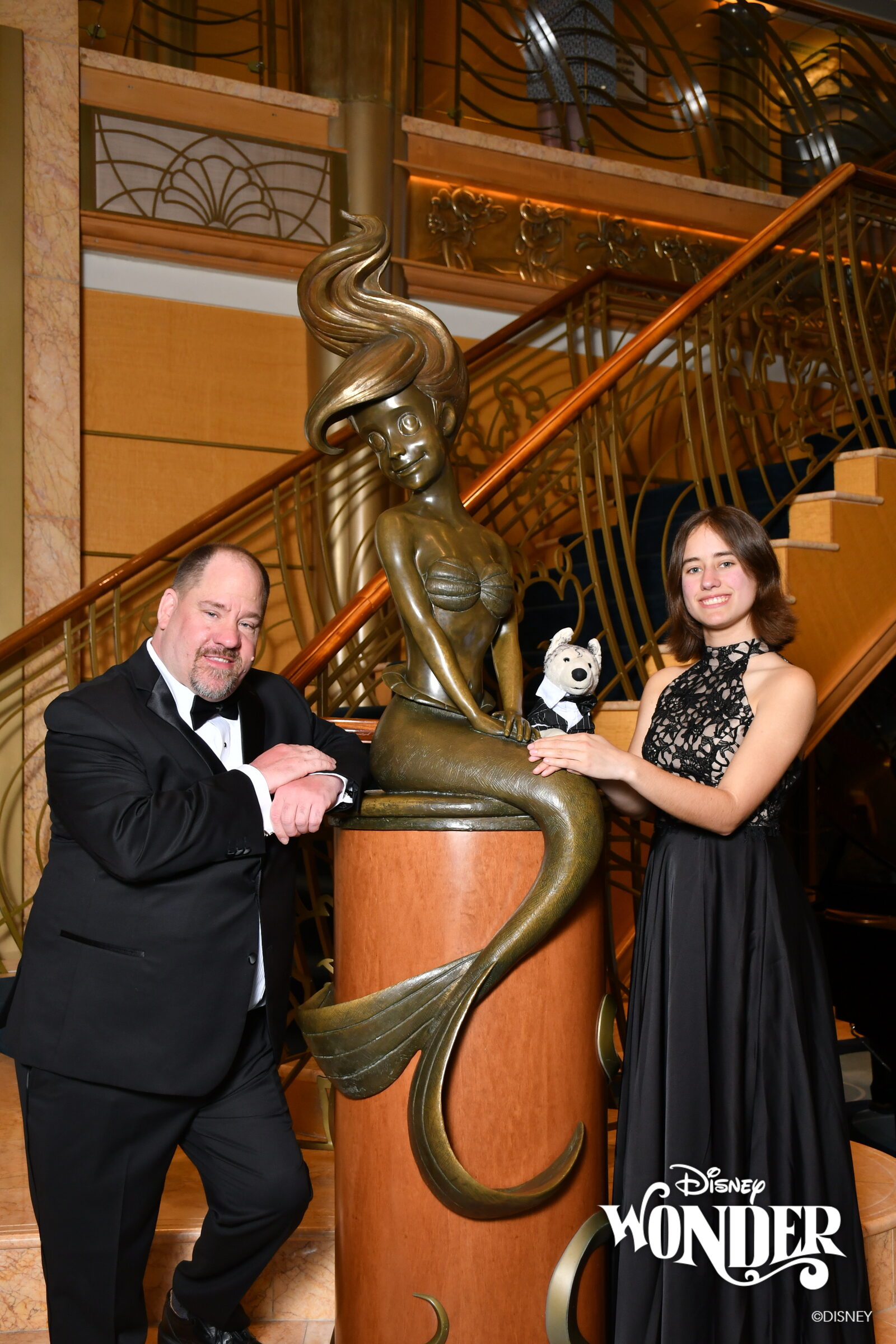 Lisa, Bob and Michael by the Ariel statue, dressed for Palo