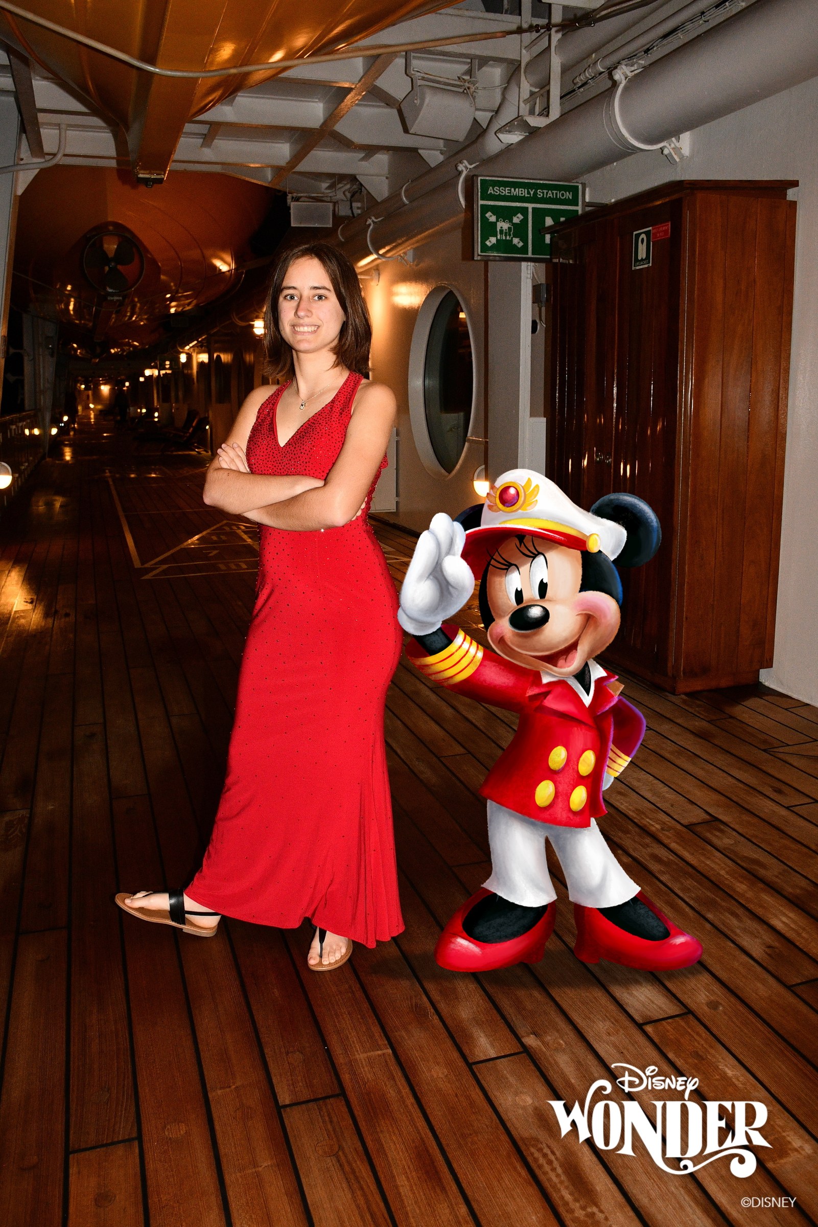 Lisa in her red gown with a Magic Shot Captain Minnie