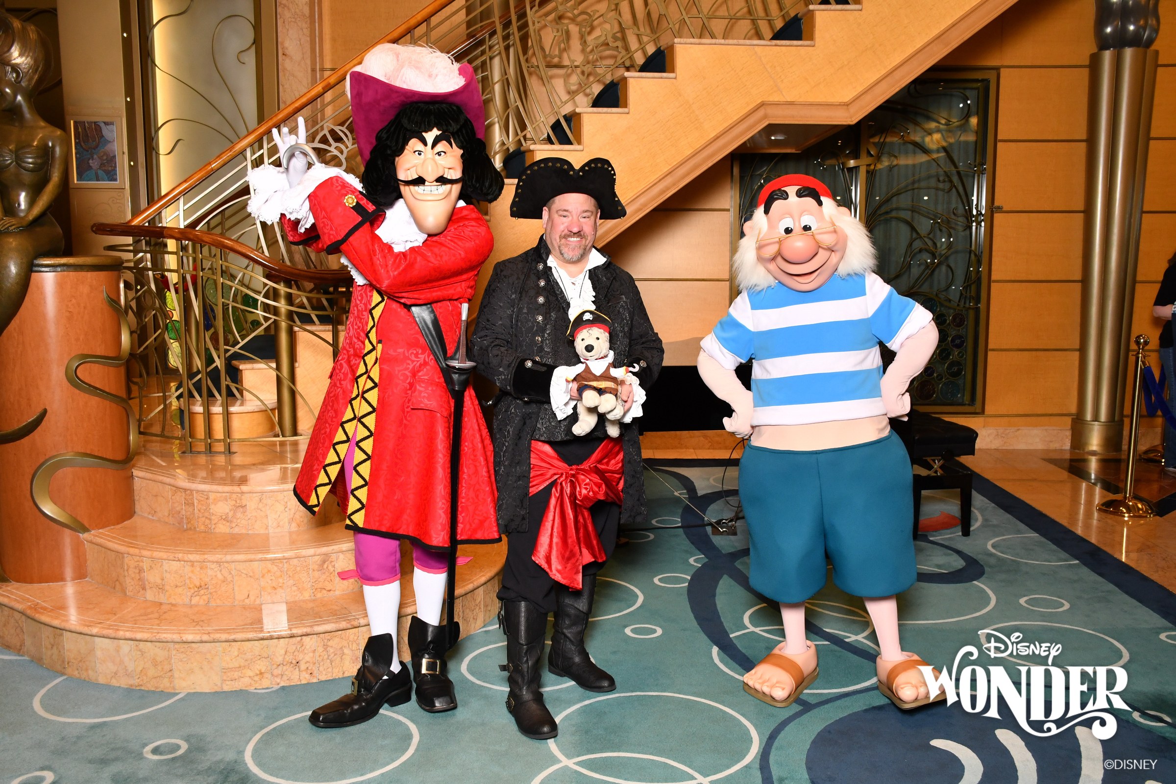 Captain Hook, Michael & Mr. Smee in the Lobby Atrium, Bob along too