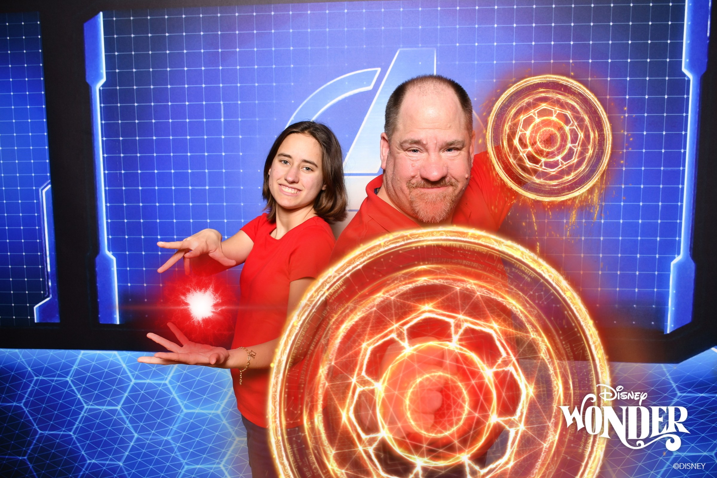 Lisa and Michael in a Magic Shot at the Avengers backdrop