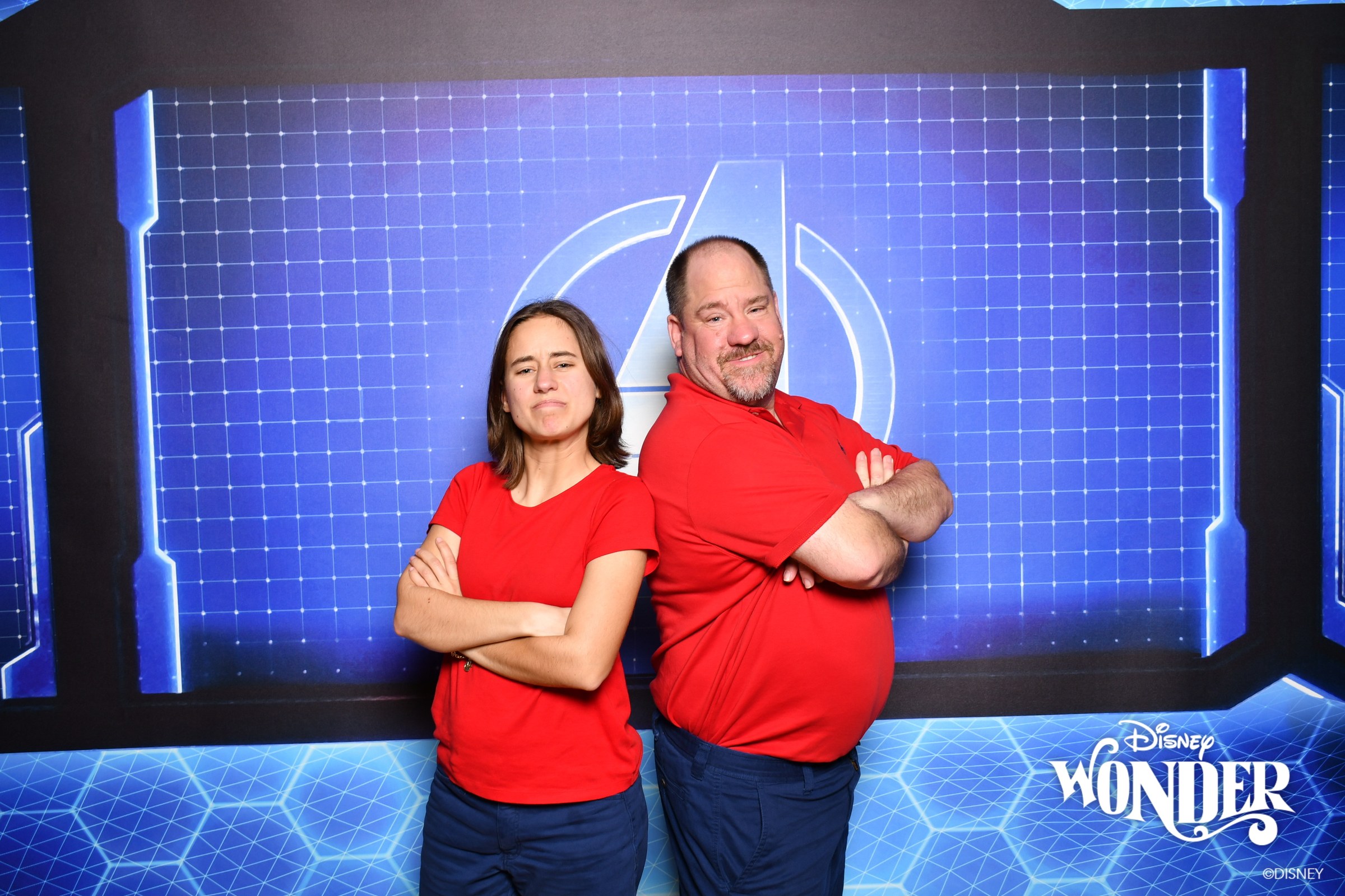 Lisa and Michael at the Avengers backdrop